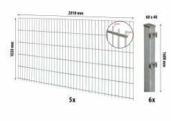Floraworld Doppelstabmatten-Zaun Set Comfort 10 m 201 x 103 cm inkl. 6 Pfosten 160 cm feuerverzinkt