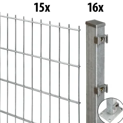Floraworld Doppelstabmatten-Zaun Set Comfort 30 m 201 x 123 cm mit Bodenplatte & 16 Pfosten 129 cm feuerverzinkt