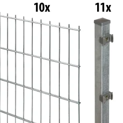 Floraworld Doppelstabmatten-Zaun Set 20 m 201 x 183 cm inkl. 11 Pfosten 240 cm feuerverzinkt