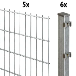 Floraworld Doppelstabmatten-Zaun Set Comfort 10 m 201 x 123 cm inkl. 6 Pfosten 170 cm feuerverzinkt