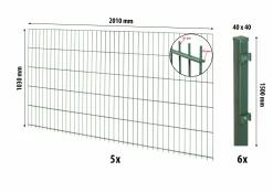 Floraworld Doppelstabmatten-Zaun Set Comfort 10 m 201 x 103 cm inkl. 6 Pfosten 150 cm moosgrün