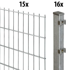 Floraworld Doppelstabmatten-Zaun Set Comfort 30 m 201 x 183 cm inkl. 16 Pfosten 240 cm feuerverzinkt