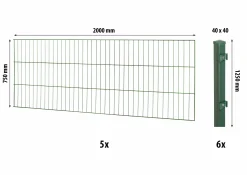 Floraworld Einstabmatten-Zaun Set Classic 10 m 200 x 75 cm inkl. 6 Pfosten 125 cm moosgrün