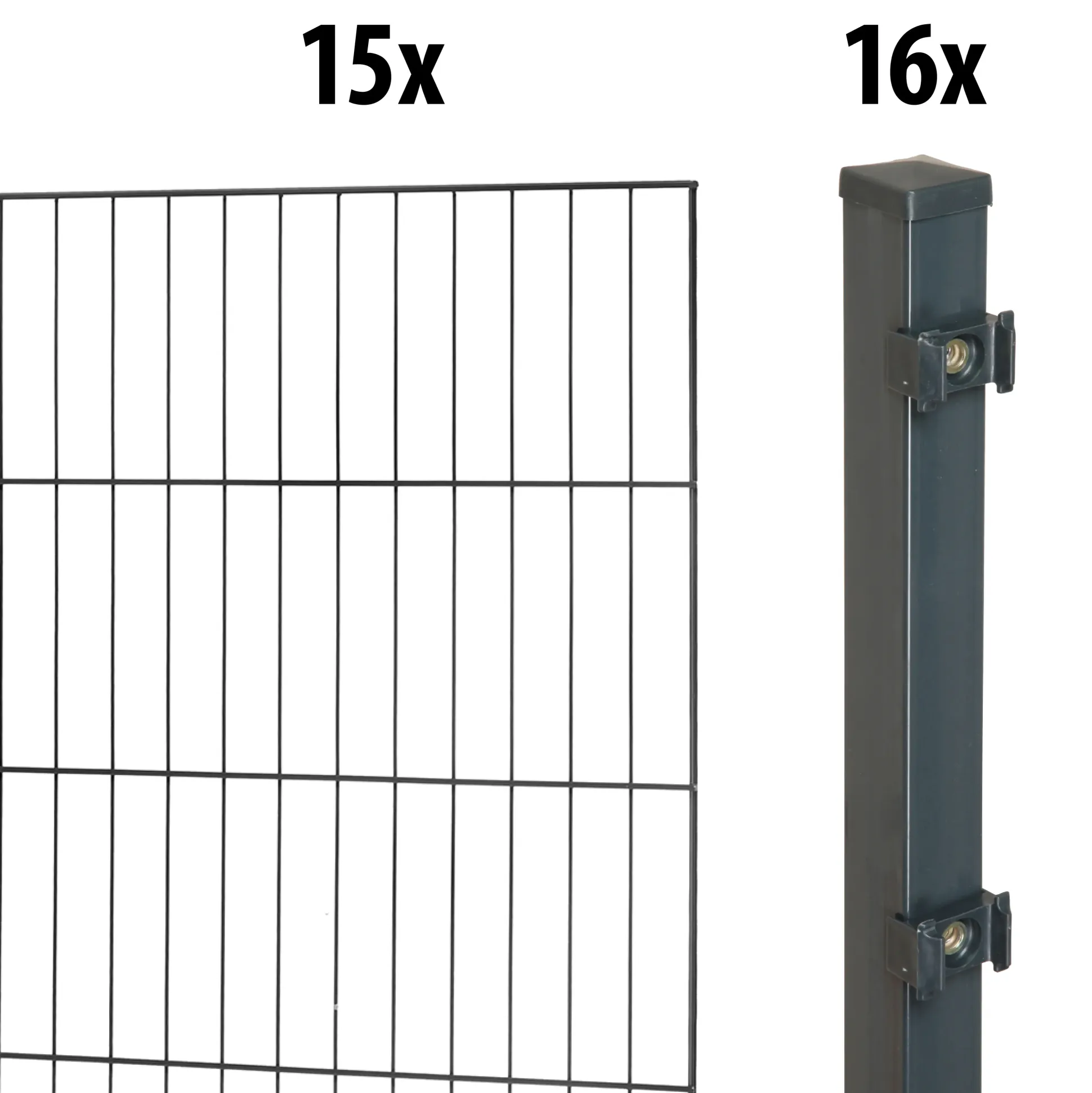 Floraworld Einstabmatten-Zaun Set Classic 30 m 200 x 125 cm inkl. 16 Pfosten 170 cm anthrazit