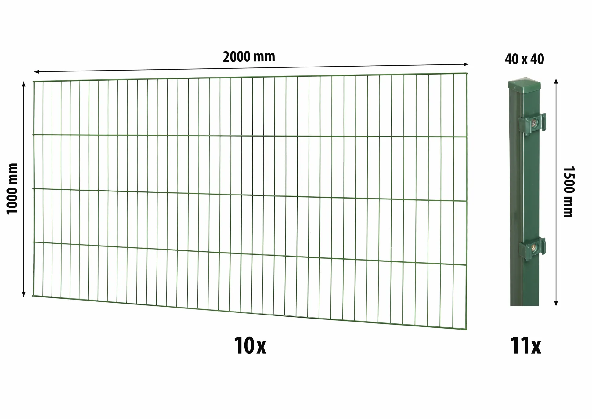Floraworld Einstabmatten-Zaun Set Classic 20 m 200 x 100 cm inkl. 11 Pfosten 150 x 4 cm moosgrün