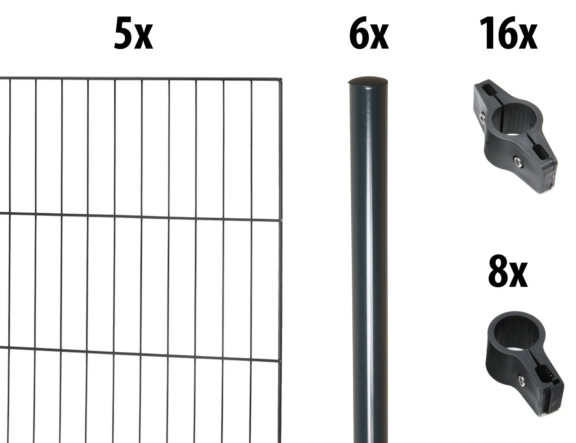 Floraworld Einstabmatten-Zaun Set Classic 10 m 200 x 175 cm inkl. 16 Pfosten 225 cm anthrazit