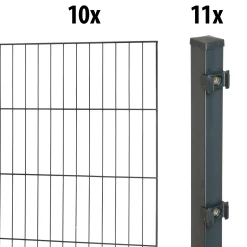Floraworld Einstabmatten-Zaun Set Classic 20 m 200 x 100 cm inkl. 11 Pfosten 150 x 4 cm anthrazit