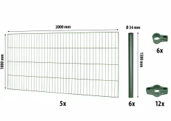 Floraworld Einstabmatten-Zaun Set Classic 10 m 200 x 100 cm inkl. 6 Pfosten 150 x 0,34 cm moosgrün