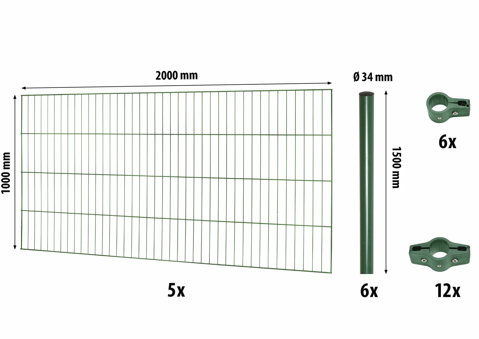 Floraworld Einstabmatten-Zaun Set Classic 10 m 200 x 100 cm inkl. 6 Pfosten 150 x 0,34 cm moosgrün