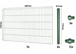 Floraworld Einstabmatten-Zaun Set Classic 10 m 200 x 125 cm inkl. 6 Pfosten 175 cm moosgrün
