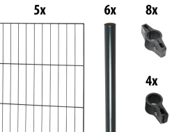 Floraworld Einstabmatten-Zaun Set Classic 10 m 200 x 75 cm inkl. 6 Pfosten 125 cm anthrazit