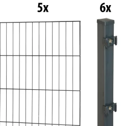 Floraworld Einstabmatten-Zaun Set Classic 10 m 200 x 150 cm inkl. 6 Pfosten 220 cm anthrazit