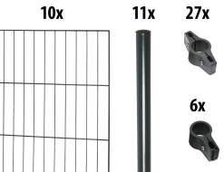 Floraworld Einstabmatten-Zaun Set Classic 20 m 200 x 125 cm inkl. 11x Pfosten 175 cm anthrazit