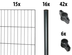 Floraworld Einstabmatten-Zaun Set Classic 30 m 200 x 125 cm inkl. 16 Pfosten 175 cm anthrazit