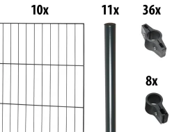 Floraworld Einstabmatten-Zaun Set Classic 20 m 200 x 150 cm inkl. 11 Pfosten 200 cm anthrazit