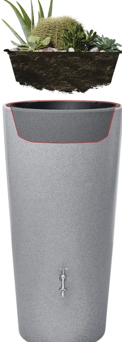 Garantia Regentonne Stone 2in1 rund inkl. Pflanzschale 210 L silber