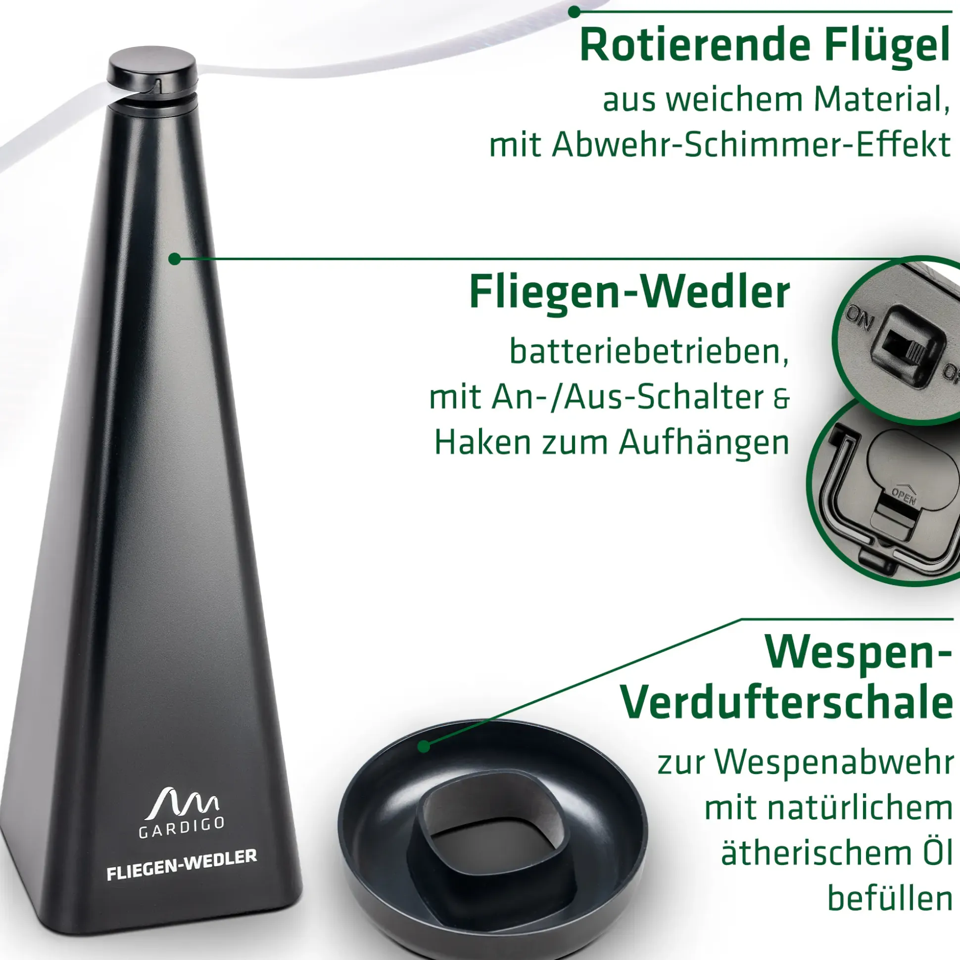 Gardigo Fliegenwedler mit Aufhängehaken schwarz