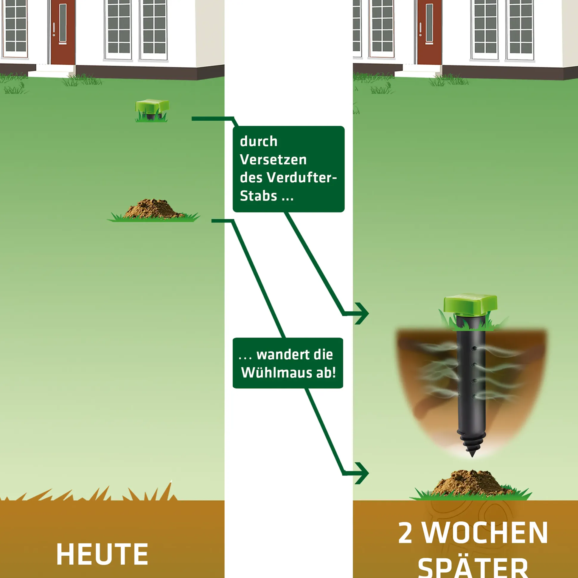 Gardigo Verdufterstab Wühlmaus Maulwurf-Schreck mit 15 Verdufterkugeln