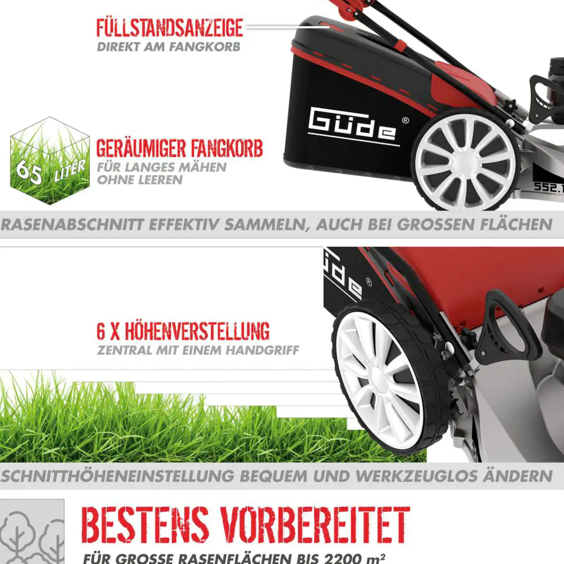 Güde Benzin Rasenmäher BIG WHEELER 553.1 R 3,5 kW, 55 cm Schnittbreite