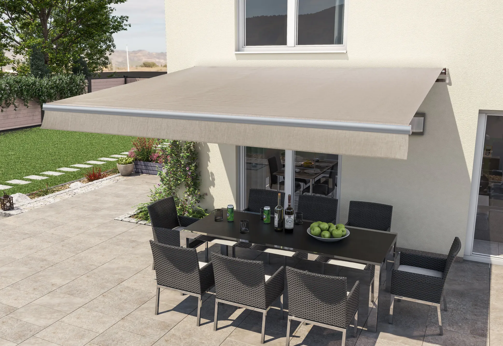Gelenkarm-Markise Berlin mit Funkmotor beige Breite 400 cm Ausfall 250 cm