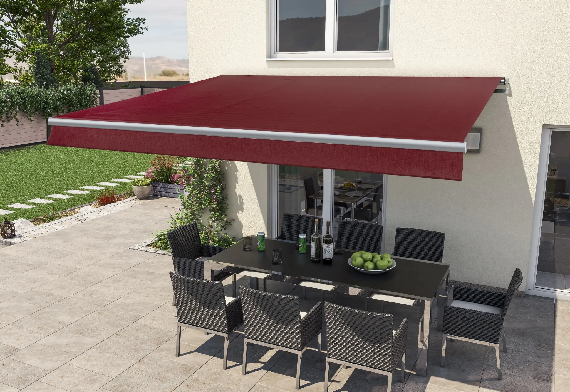 Gelenkarm-Markise Berlin mit Funkmotor bordeaux rot Breite 400 cm Ausfall 250 cm