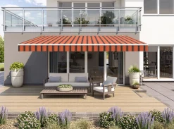 Gelenkarmmarkise Classic orange-braun gestreift inkl. Motor, Handsender, Solar Panel