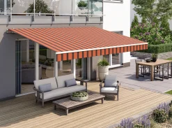 Gelenkarmmarkise Classic orange-braun gestreift inkl. Motor, Handsender, Solar Panel