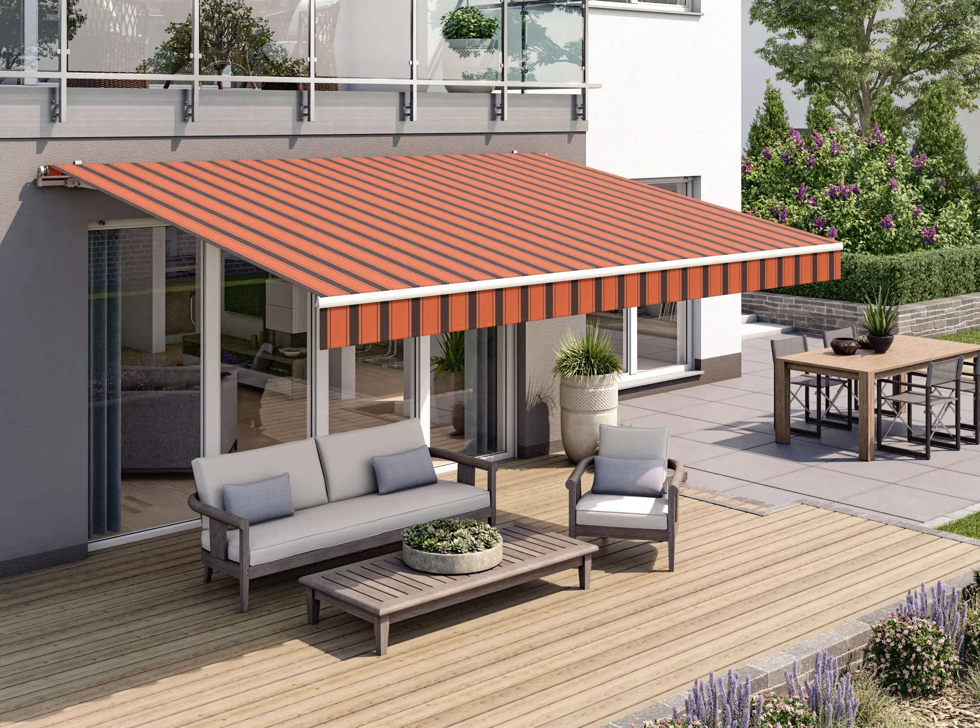 Gelenkarmmarkise Classic orange-braun gestreift inkl. Motor, Handsender, Solar Panel