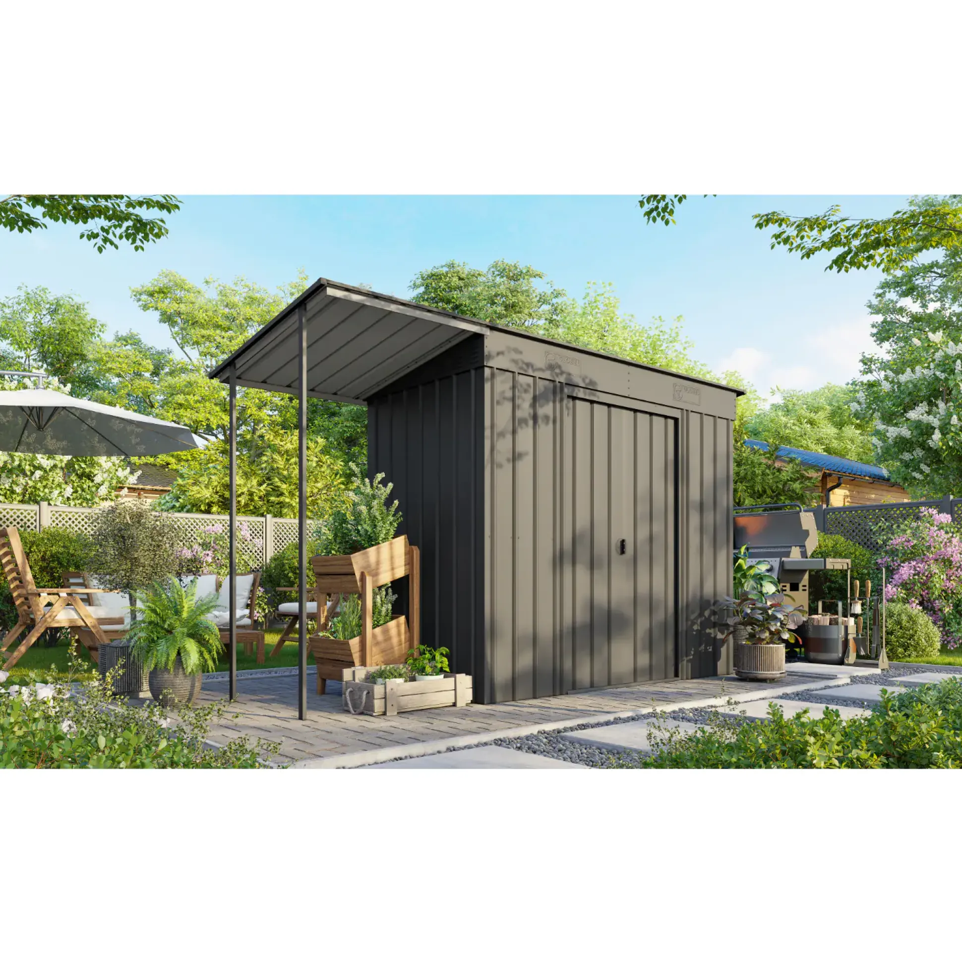 Globel Gerätehaus Set Skillion 84, inkl. Schleppdach 325 x 124 cm, anthrazit