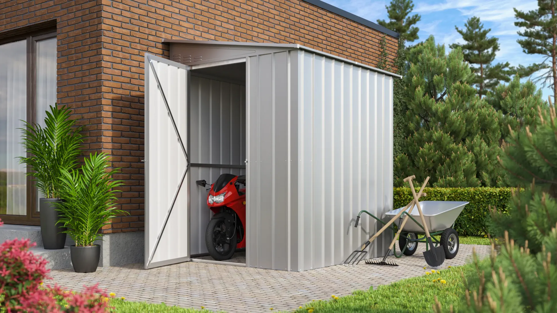 Globel Metallgerätehaus Lean-To 56 155 x 180 x 203 cm silber-metallic