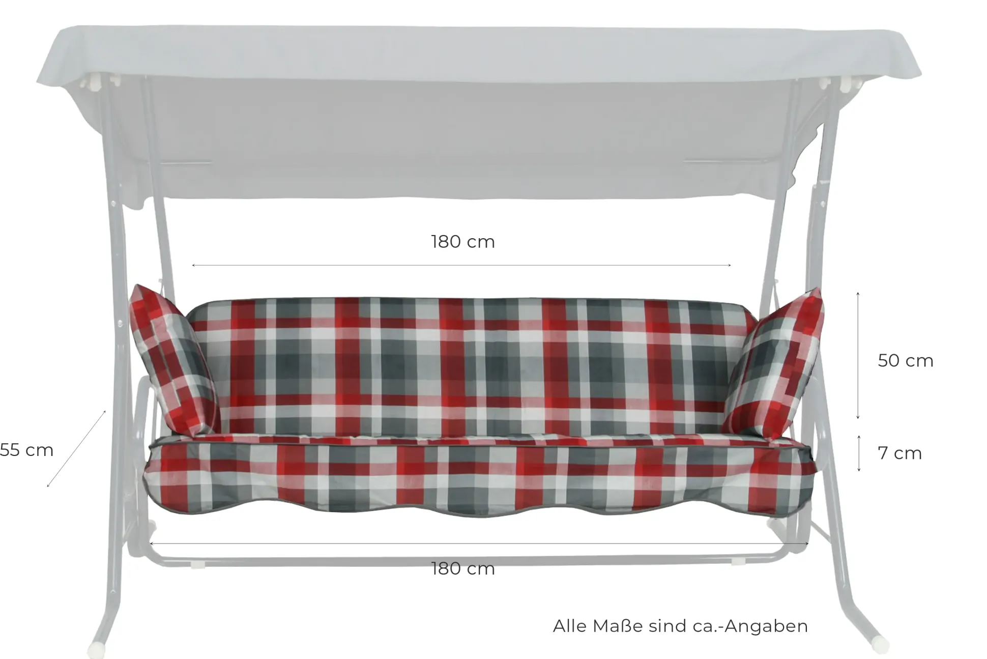 GO-DE Hollywood-Auflage 4-tlg. 50 cm x 180 cm x 8 cm, rot, karo rot