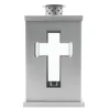 Grablaterne mit Kreuzmotiv aus Metall 13 x 21 cm silber