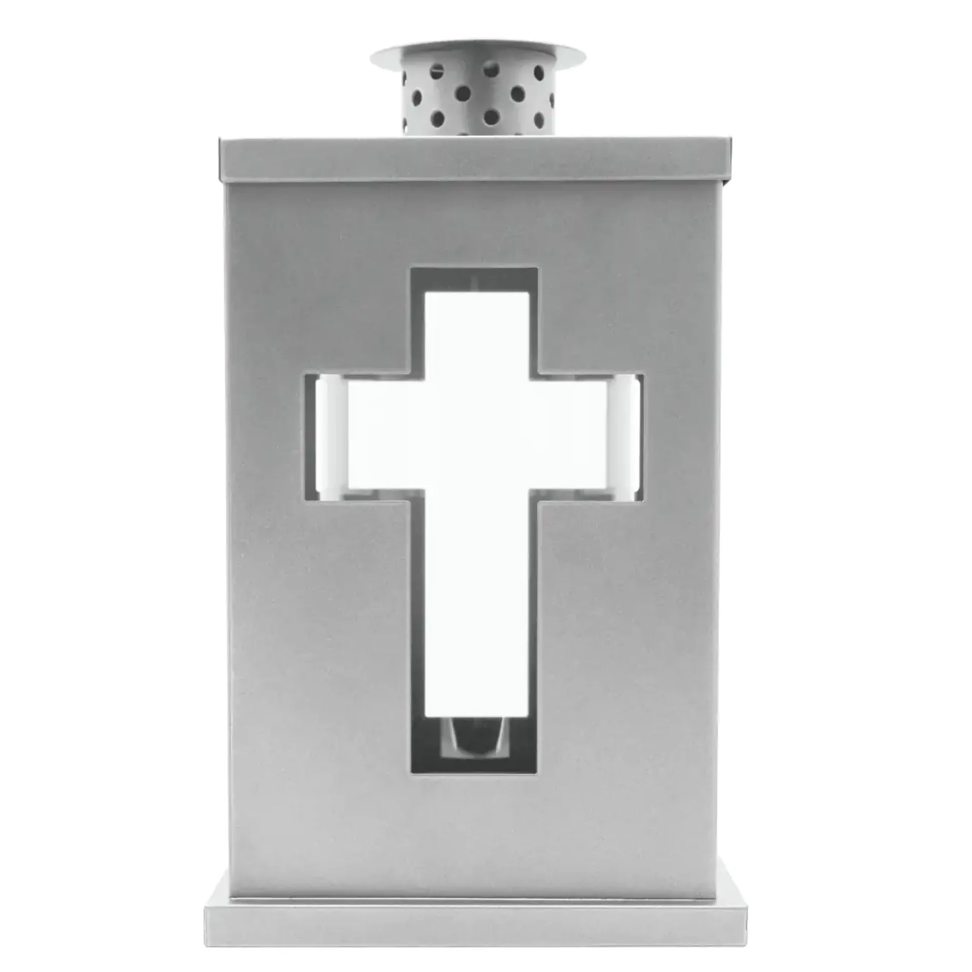 Grablaterne mit Kreuzmotiv aus Metall 13 x 21 cm silber