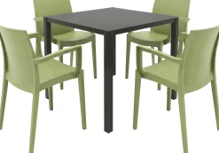 Grandsoleil Garten-Essgruppe Brunch/Venice 4 Personen Stahl/Kunststoff mit Armlehne olivgrün/schwarz
