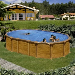 Gre Stahlwandpool Amazonia oval 610 x 375 x 132 cm, Holzdekor