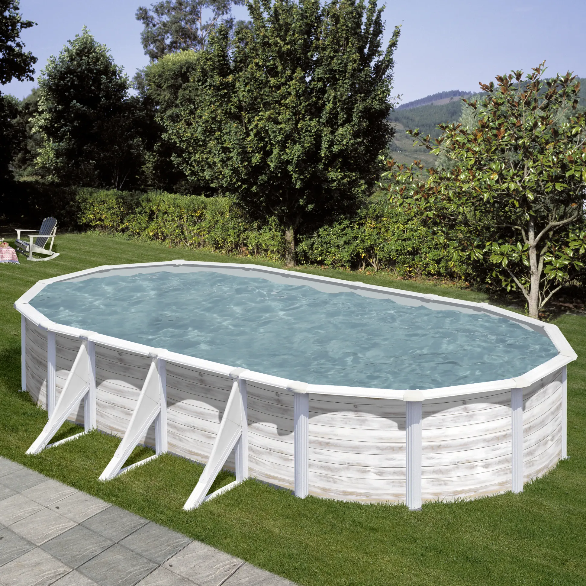 Gre Stahlwandpool Finnlandia oval 730 x 375 x 120 cm Holzdekor weiß