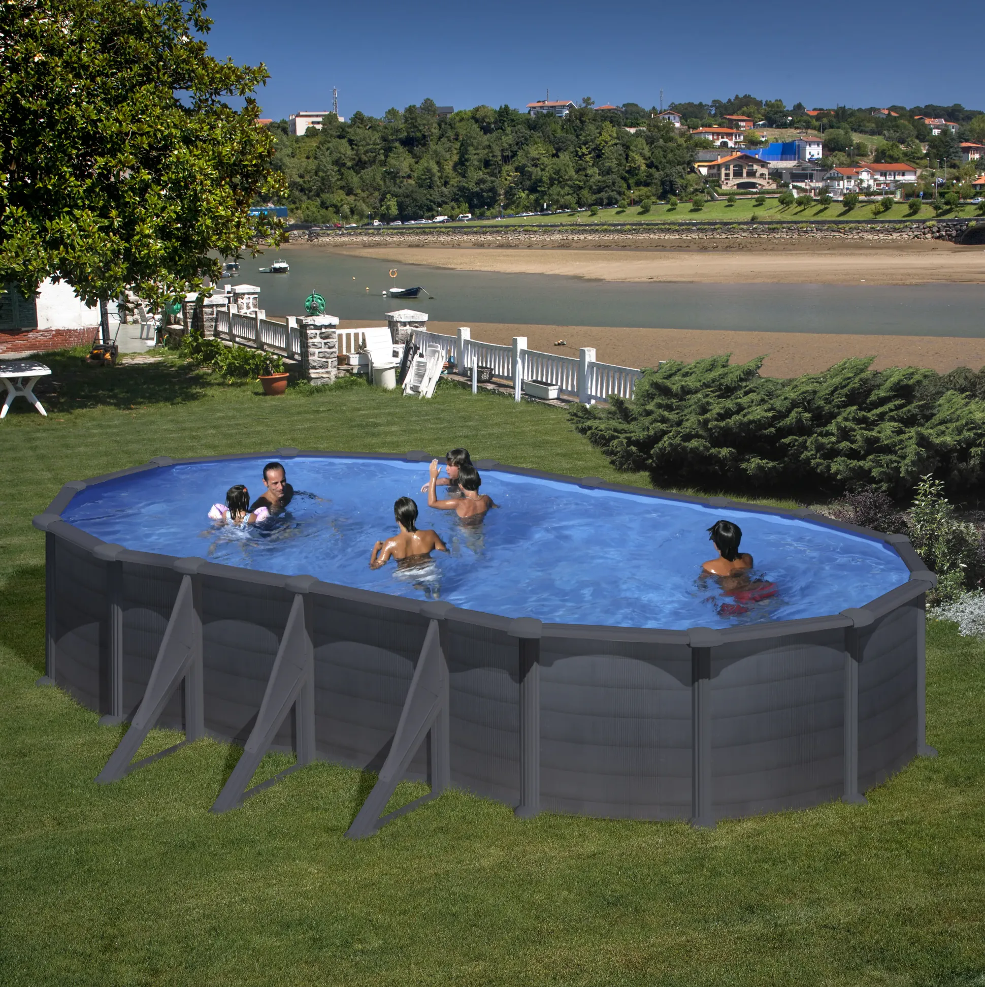 Gre Stahlwandpool Granada oval 730 x 375 x 132 cm, graphit