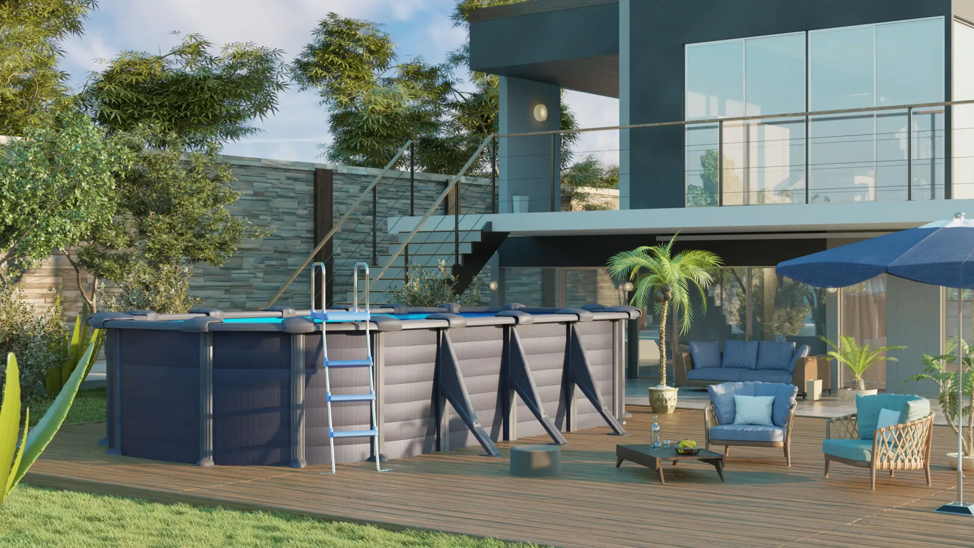 Gre Stahlwandpool Granada oval 730 x 375 x 132 cm, graphit