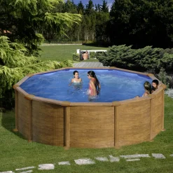 Gre Stahlwandpool Mauritius rund Ø 460 x 132 cm Holzdekor