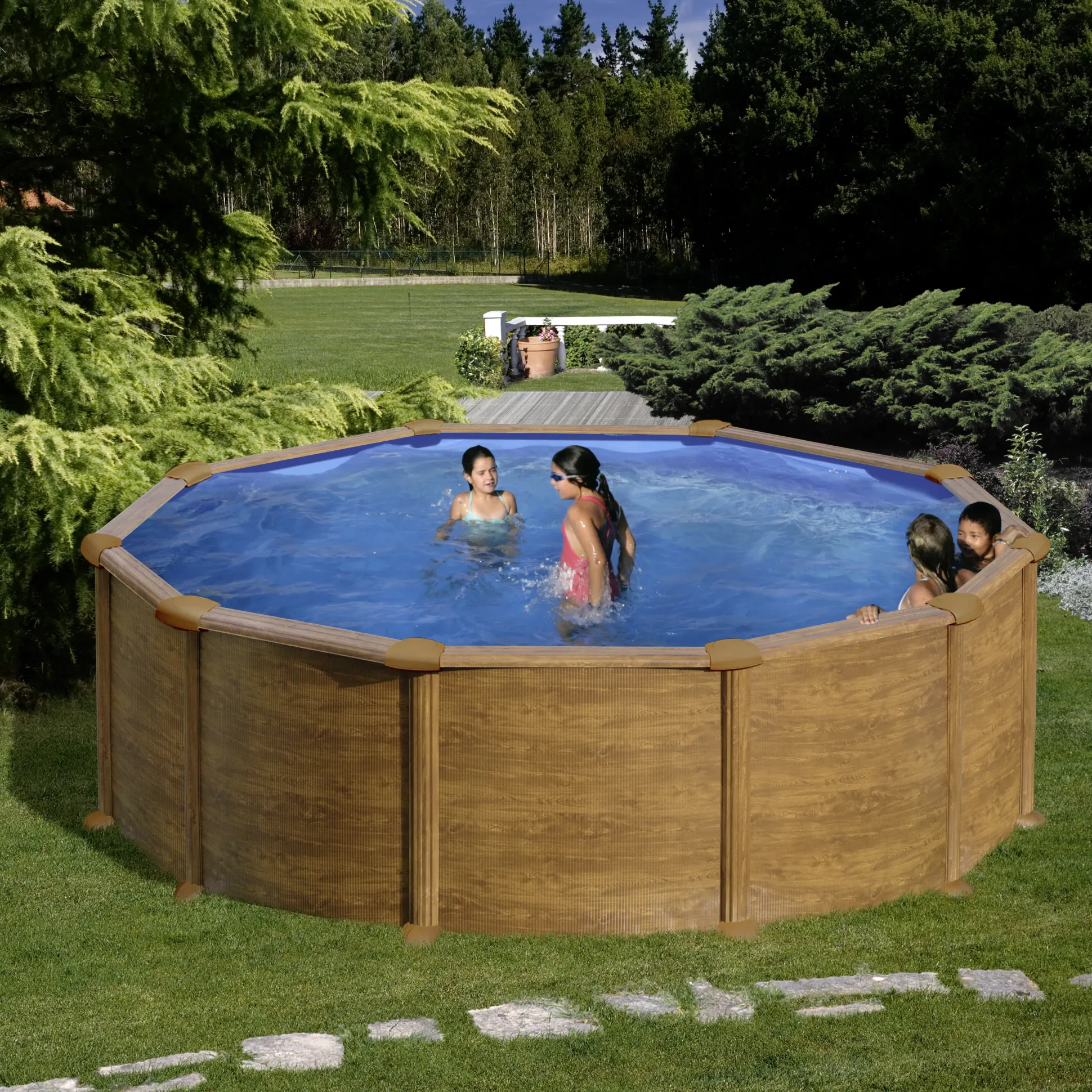 Gre Stahlwandpool Mauritius rund Ø 460 x 132 cm Holzdekor