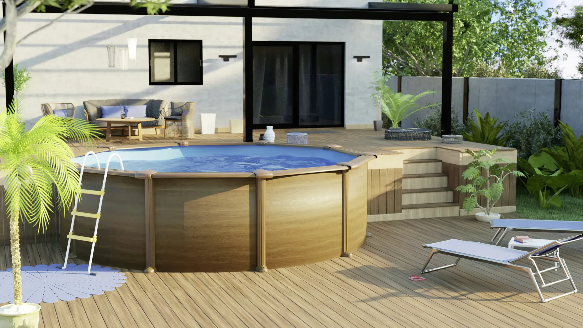 Gre Stahlwandpool Pacific rund Ø 460 x 120 cm Holzdekor