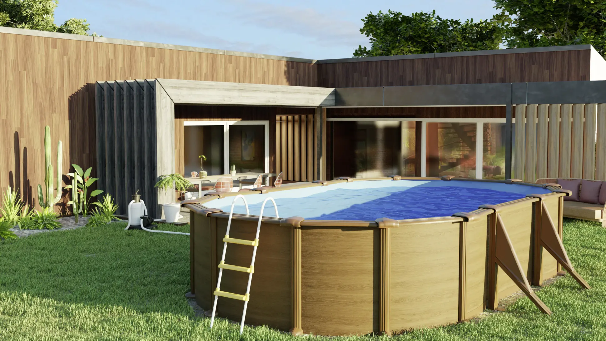Gre Stahlwandpool Pacific oval 610 x 375 x 120 cm Holzdekor