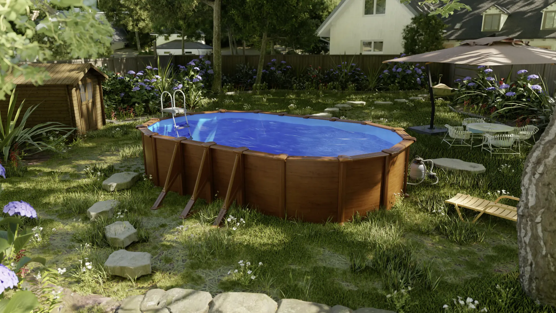 Gre Stahlwandpool Pacific oval 730 x 375 x 120 cm Holzdekor