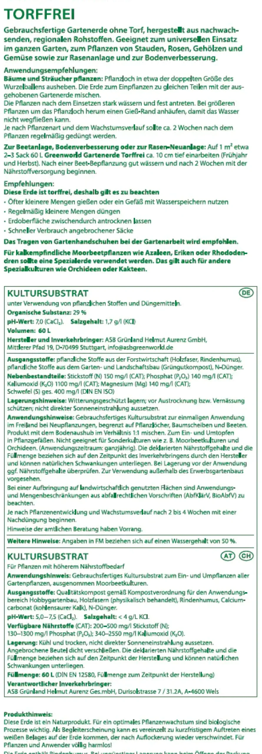 Greenworld Gartenerde XL torffrei 60 L