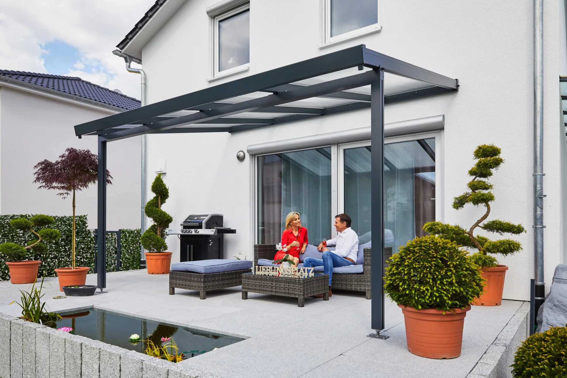 Gutta Premium Terrassendach 410,2 x 306 cm anthrazit Acryl bronce 16 mm