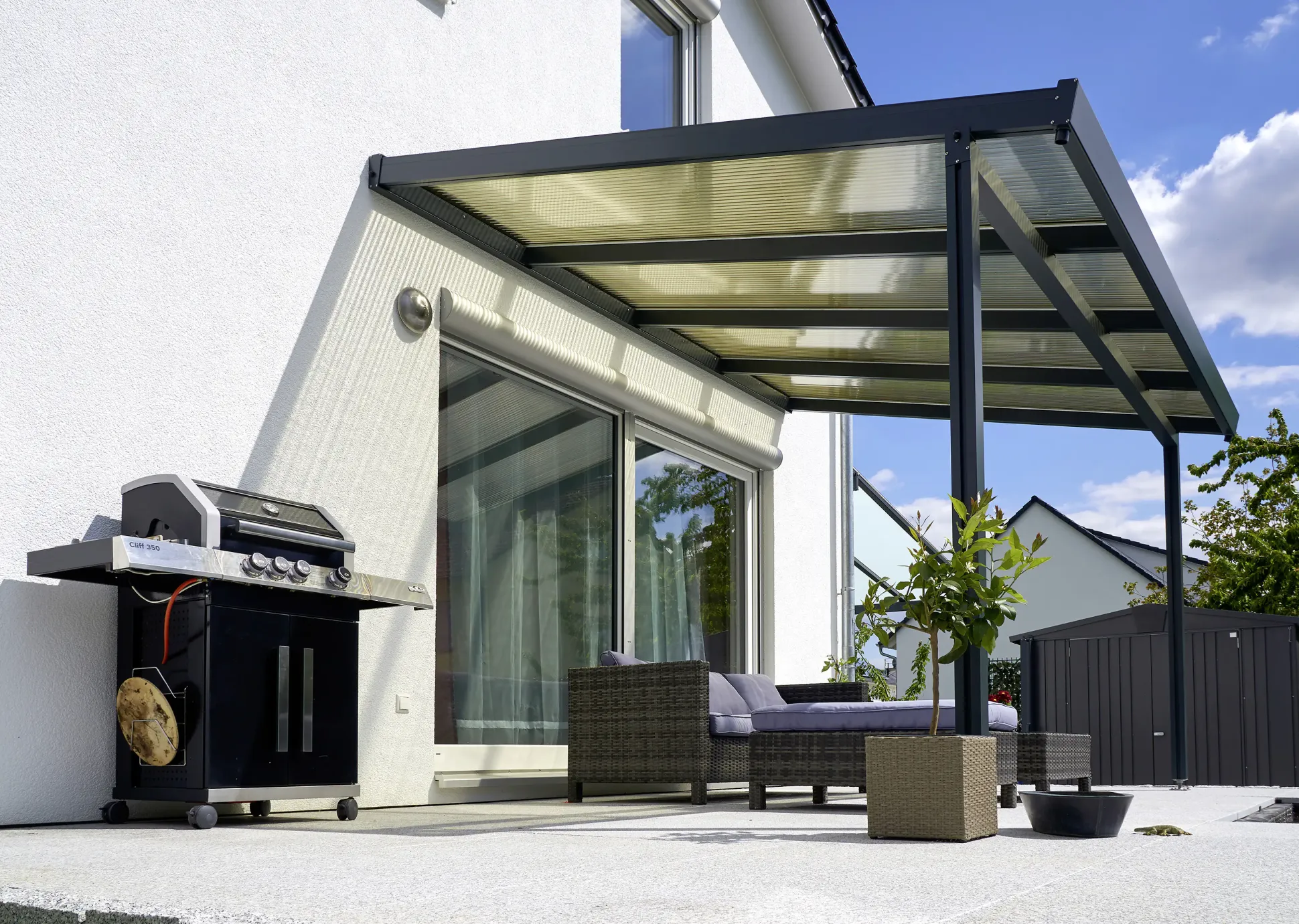 Gutta Premium Terrassendach 410,2 x 306 cm anthrazit Acryl bronce 16 mm