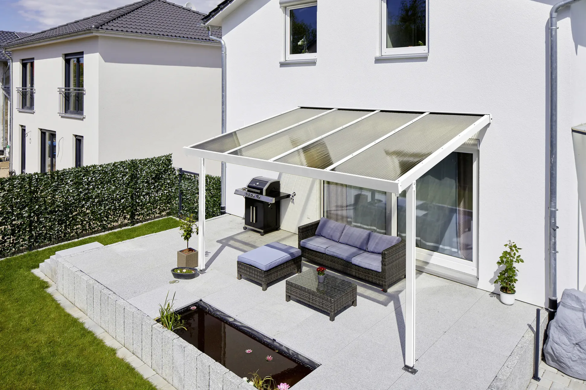 Gutta Premium Terrassendach 410,2 x 406 cm weiß Acryl bronce 16 mm