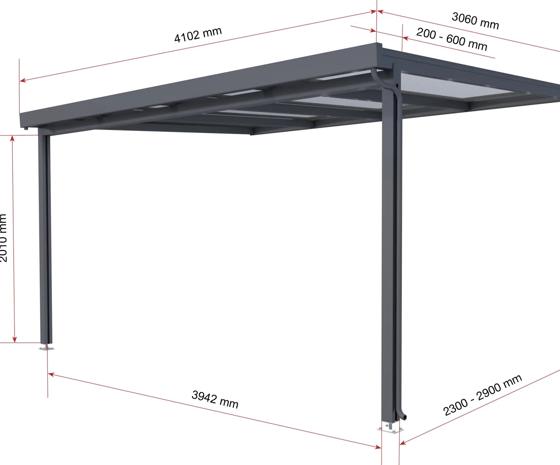 Gutta Premium Terrassendach 410,2 x 306 cm anthrazit PC klar 16 mm