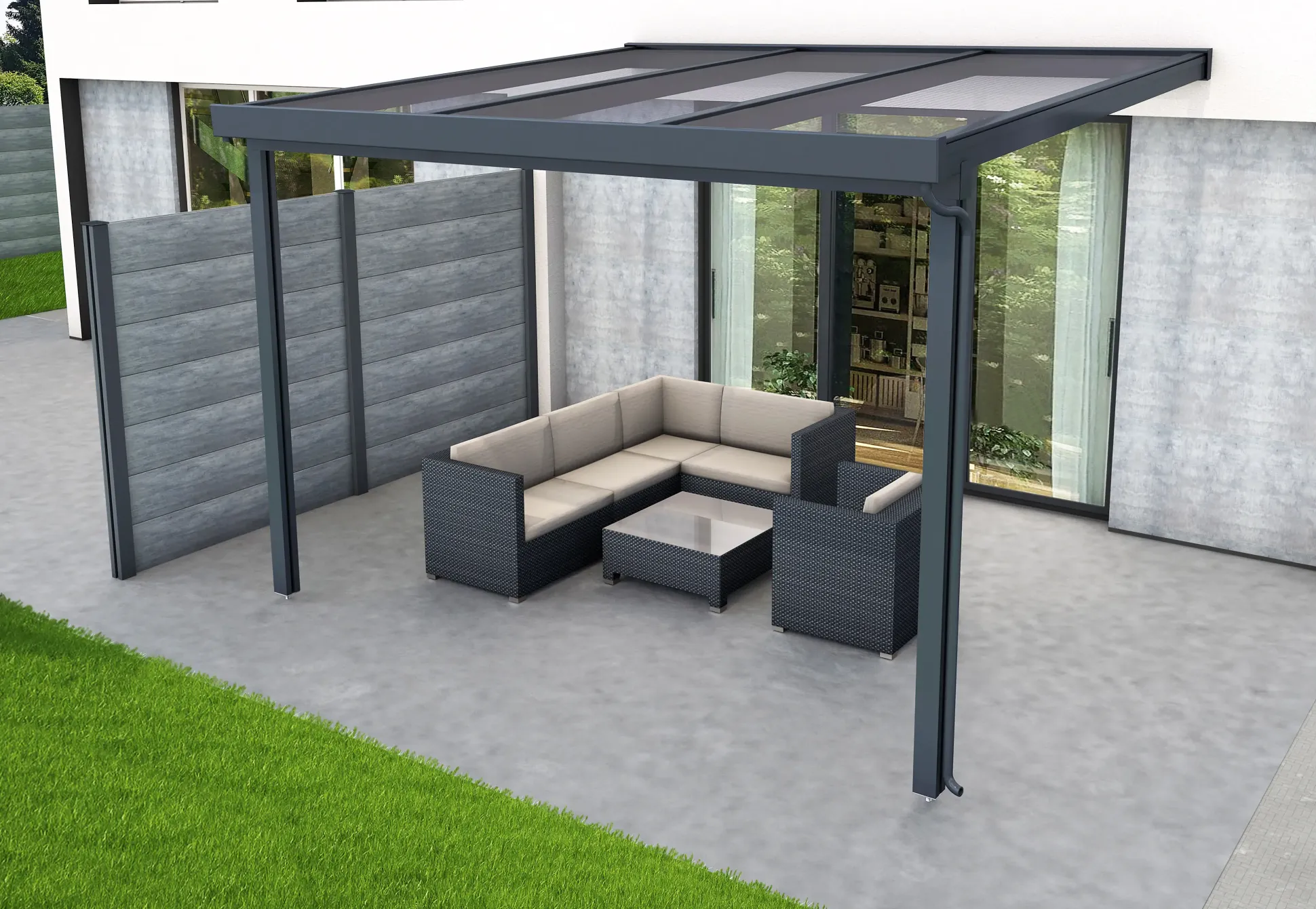 Gutta Premium Terrassendach 309,4 x 306 cm anthrazit PC bronce 16 mm