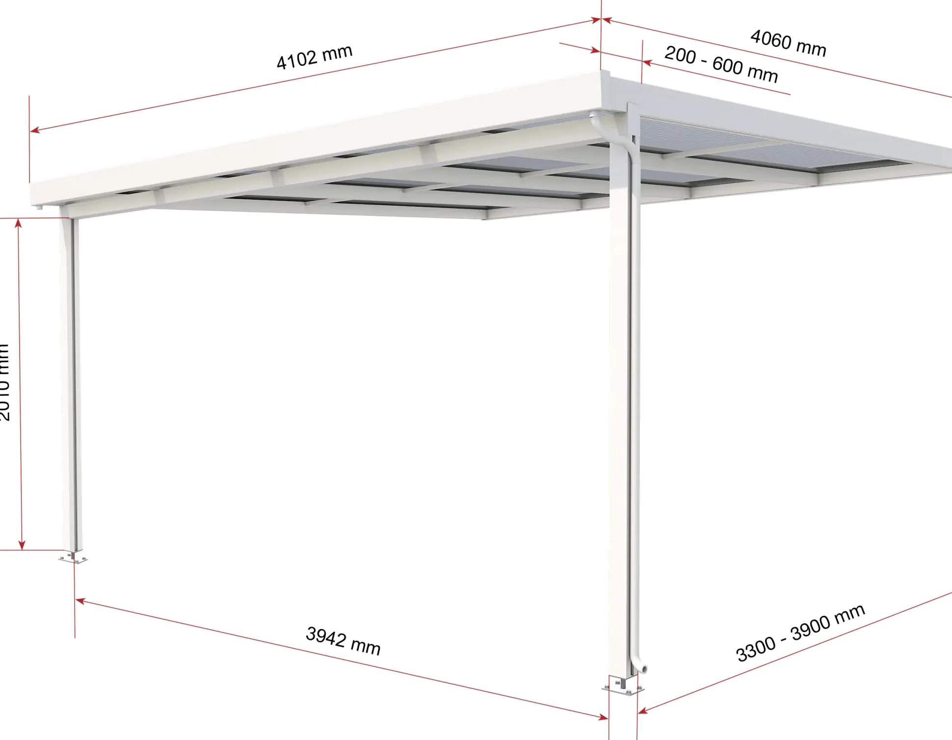 Gutta Premium Terrassendach 410,2 x 406 cm weiß PC weiß opal 16 mm